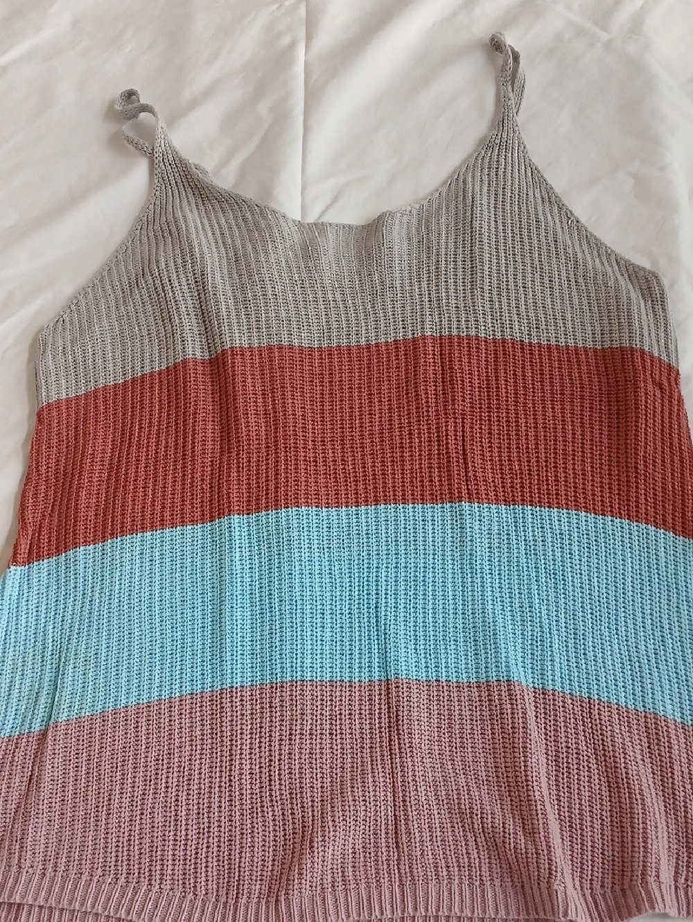 Striped Knit Tank Top in Taupe, Rust, Aqua, and Dusty Rose